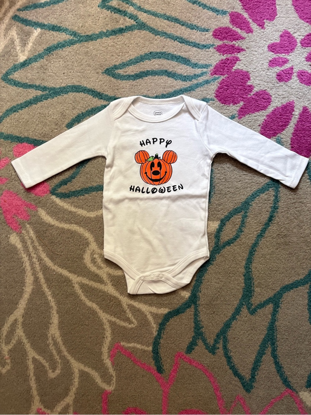 Luvable Friends Mickey Mouse Jack O’Lantern Happy Halloween Long Sleeve Bodysuit